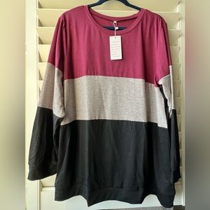 Vislily - 16W - NWT - Long Sleeve Tee - Burgundy/Black/Gray